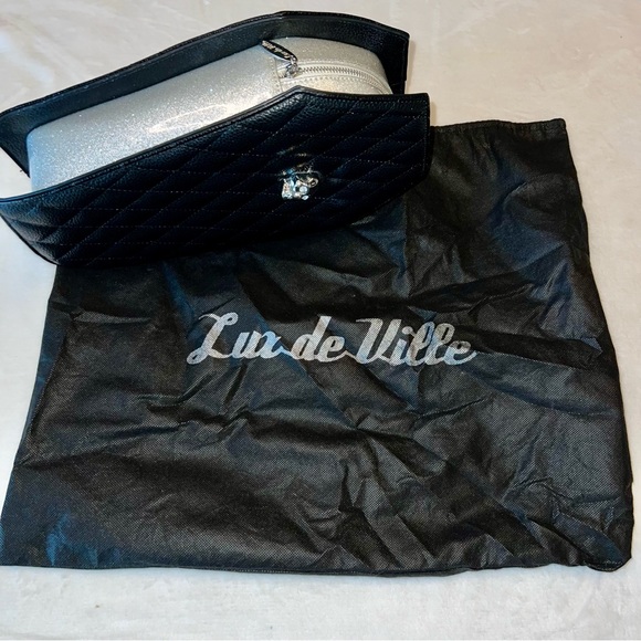 Lux de Ville Elvira Matte Black and Silver Sparkle Coffin Backpack - Picture 14 of 14